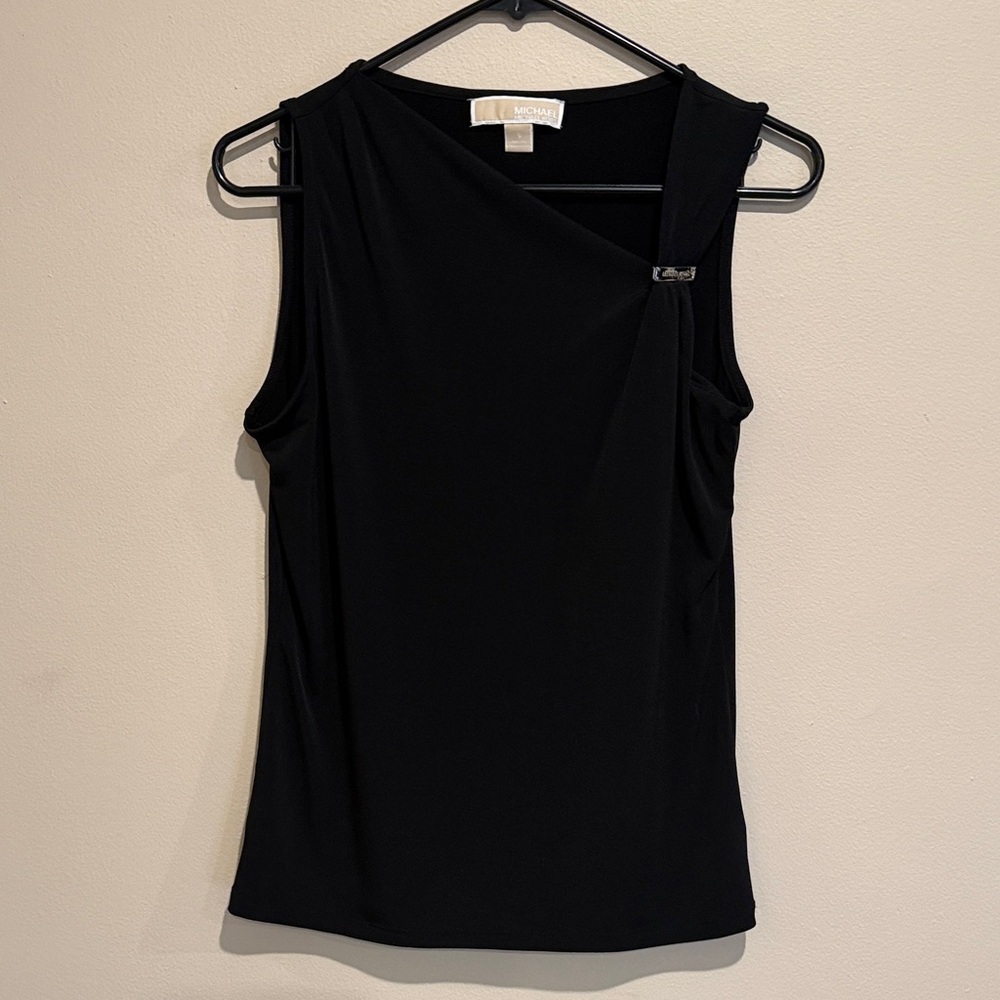 Michael Kors Black Sleeveless Top Pin Accent Minimalist Gothic Chic Stylish